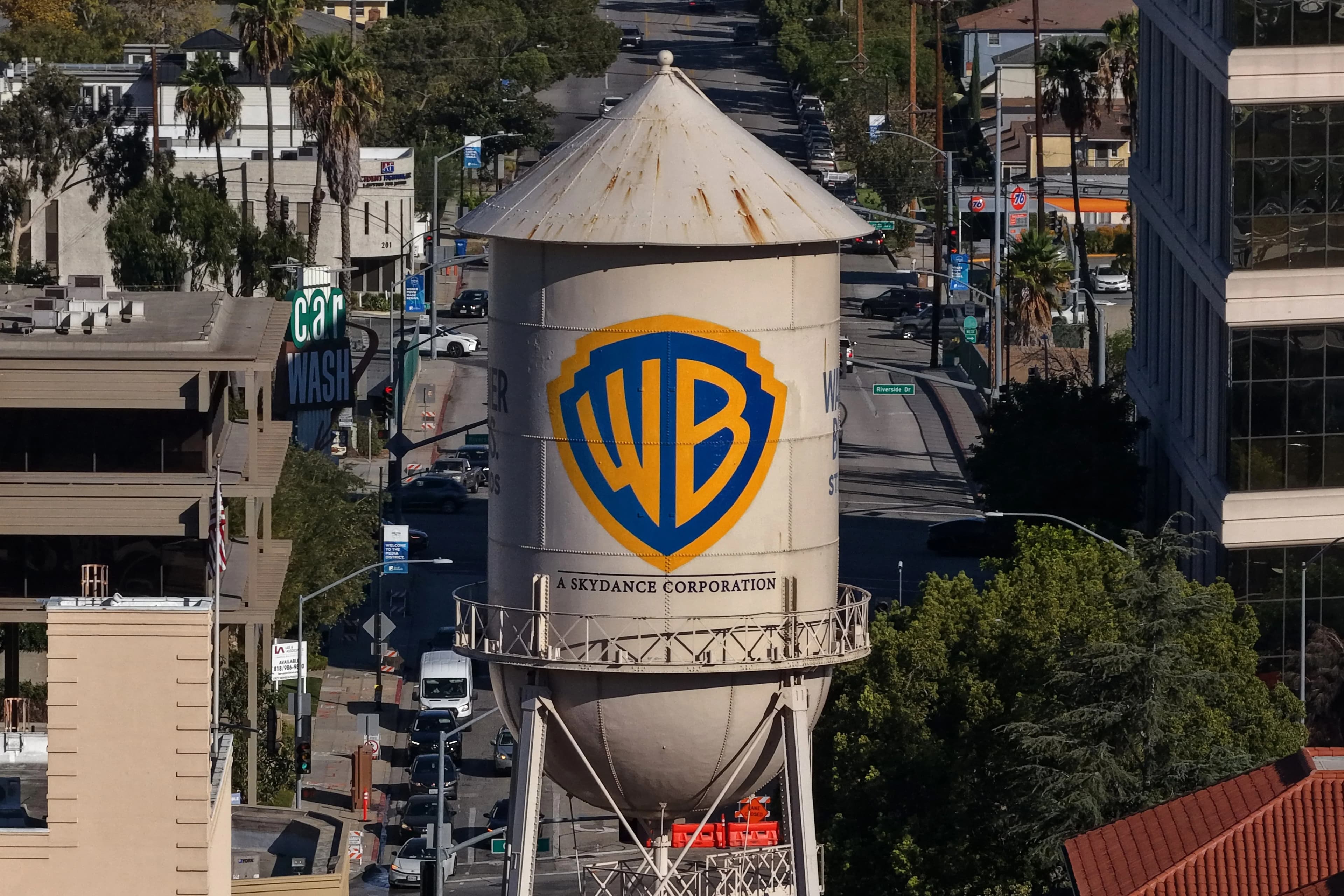 Warner Bros. Water Tower Repainted to Add 'A Skydance Corporation'